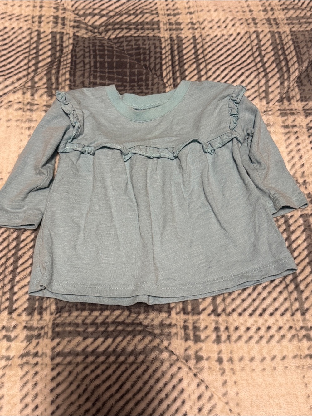 Light Blue Ruffle-Trim Long Sleeve Top for Baby